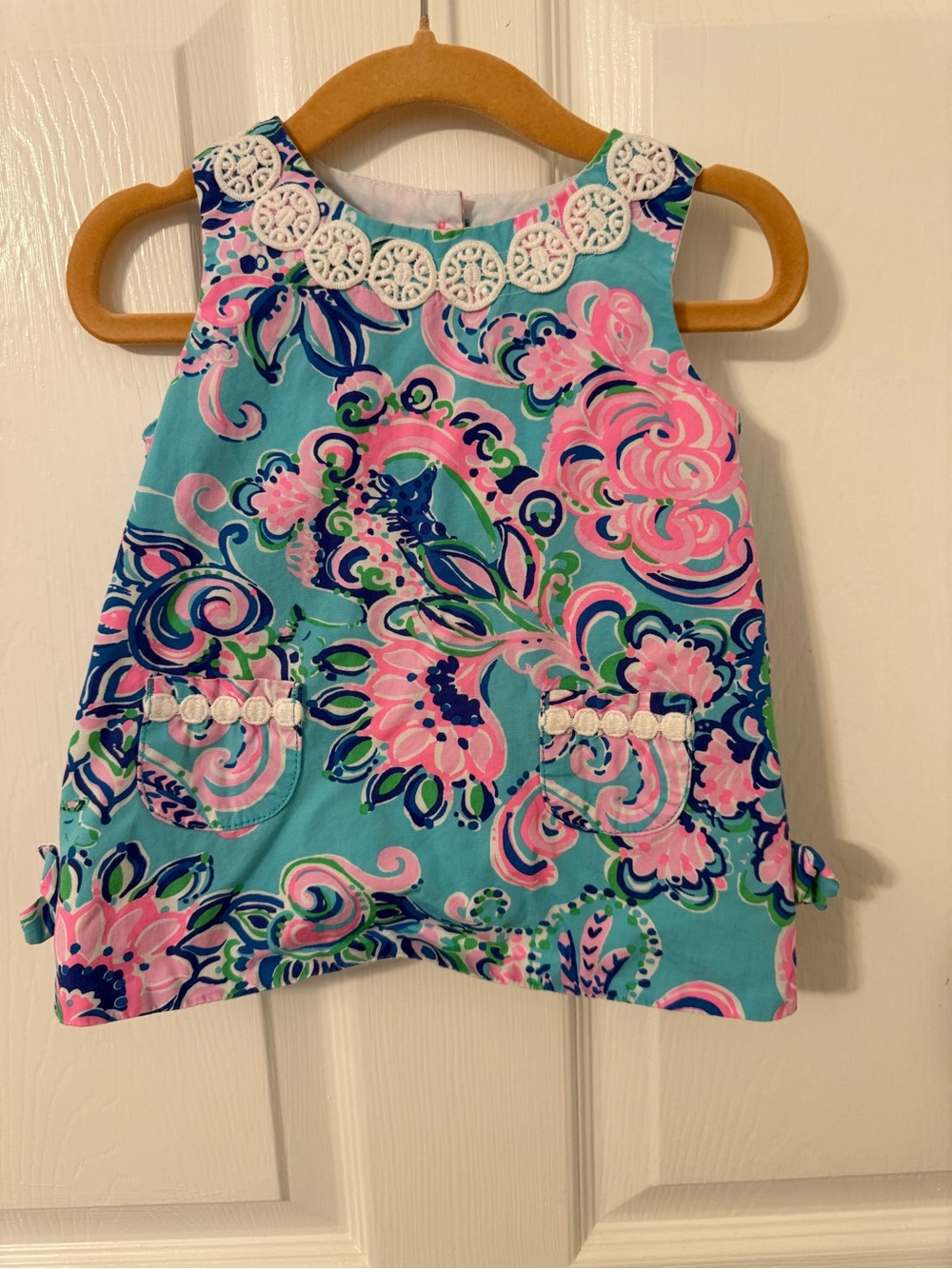 Lilly Pulitzer Aqua Floral Sleeveless Tank with Pink Accents
